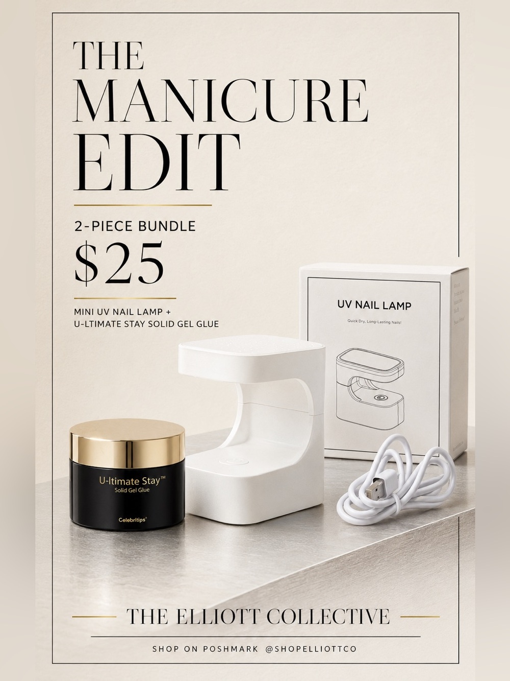 NIB Celebritips Mini UV Nail Lamp + U-ltimate Stay Gel Glue Bundle